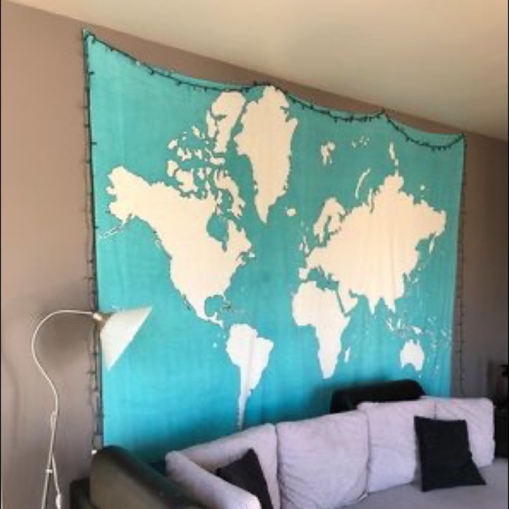 Blue world map tapestry from urban outfitters